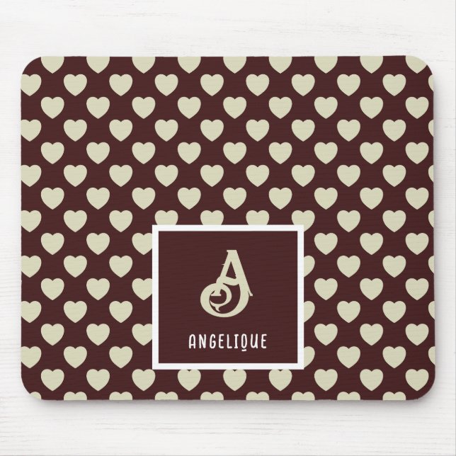 Monogram Namn Red & Ljust grönt Hearts Mönster Musmatta (Framsidan)