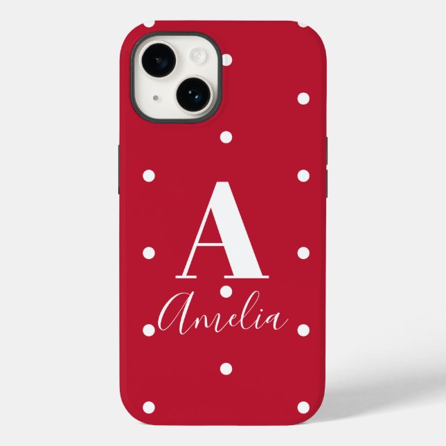 Monogram Namn Red Polka dots Mönster (Baksida)