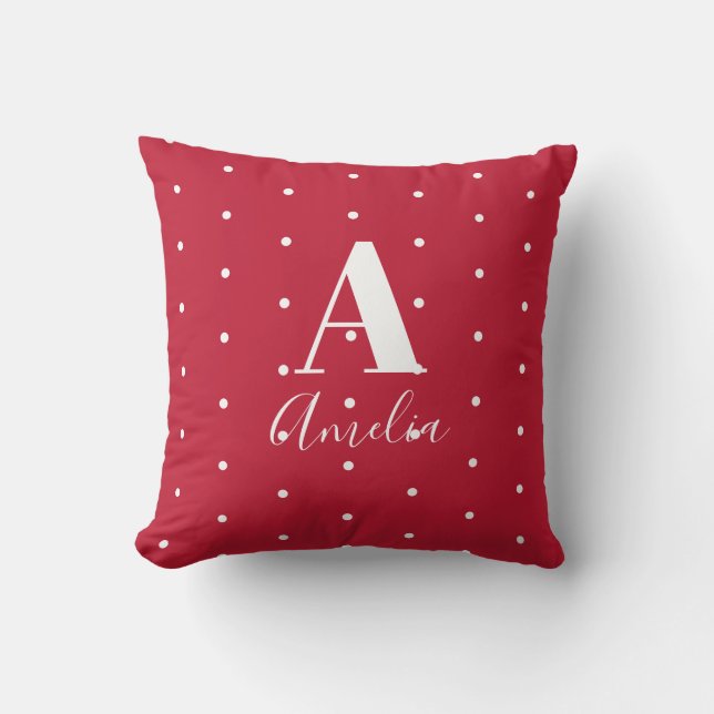 Monogram Namn Red Polka dots Mönster Kudde (Framsida)