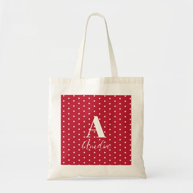Monogram Namn Red Polka dots Tygkasse (Framsidan)