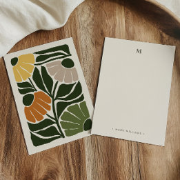 Monogram & Namn Retro Vintage-Style Jordnära Blomm Anteckningskort