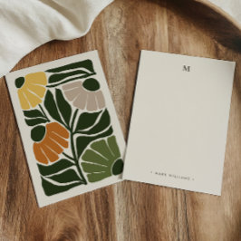 Monogram & Namn Retro Vintage-Style Jordnära Blomm Anteckningskort
