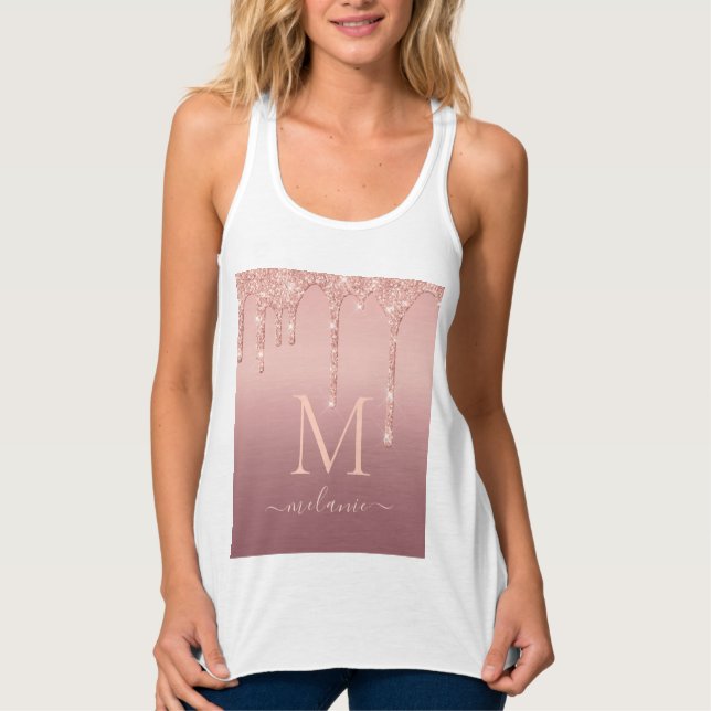 Monogram Namn Ro Guld  Tanktopet Glitter Linne Med Racerback (Framsida)