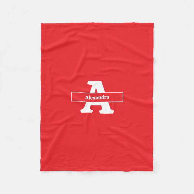 Monogram namn röd, modern bädd soffa Blanket Fleecefilt (Framsidan)