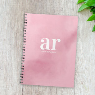 Monogram namn rosa akvarell Elegant Minimalistisk Anteckningsbok