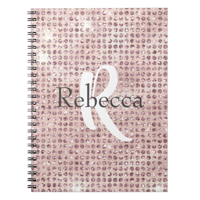 Monogram Namn Rosa Diamantprydd Trendig  Anteckningsbok (Framsidan)