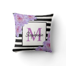 Monogram Namn Rosa Flower Black Rand Lila