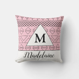Monogram Namn Rosa Geometric Mönster Skriv ut Kudde