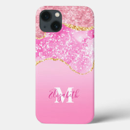 Monogram Namn Rosa Glam Bling Glitter