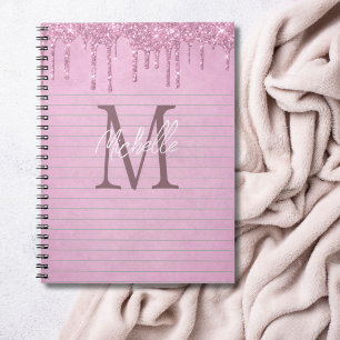 Monogram Namn Rosa Glitter Glänsande Flickaktig An Anteckningsbok