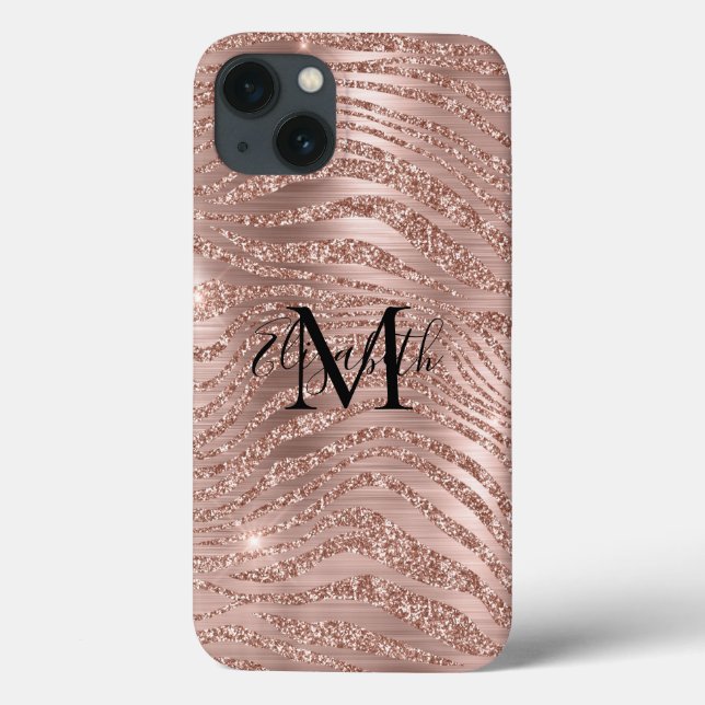Monogram Namn Rosa Guld Glitter Djurtryck (Baksida)