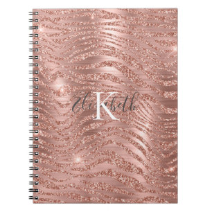 Monogram Namn Rosa Guld Glitter Djurtryck Anteckningsbok