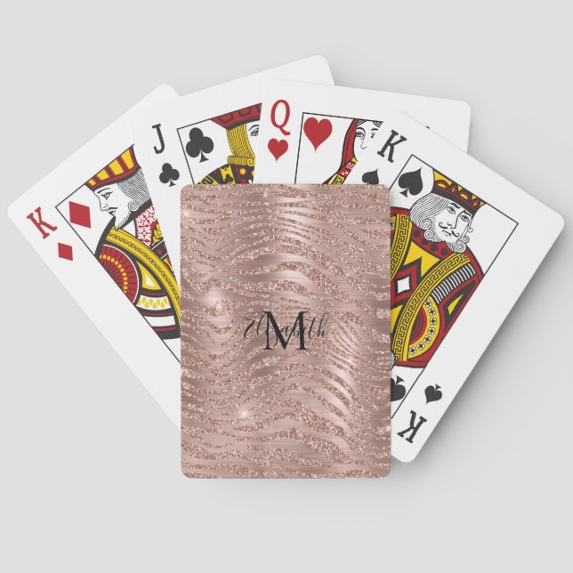 Monogram Namn Rosa Guld Glitter Djurtryck  Casinokort (Baksidan)