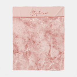 Monogram Namn Rosa Korall Vit Marmor Fleecefilt