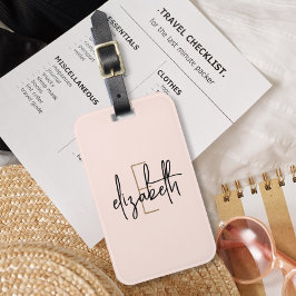 Monogram Namn  Rosa - minimalistisk modern Bagagebricka