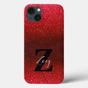 Monogram Namn Ruby Red Ombre Glitter Sparkles