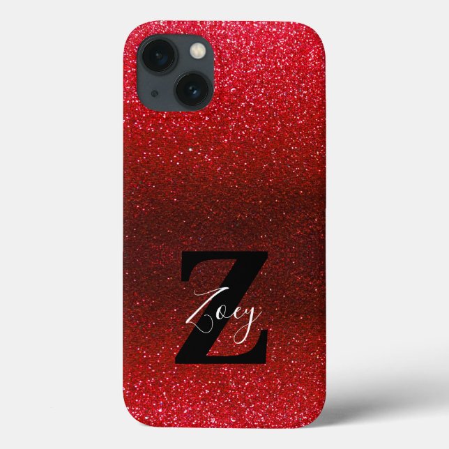 Monogram Namn Ruby Red Ombre Glitter Sparkles (Baksida)