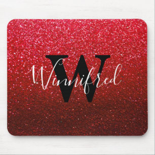 Monogram Namn Ruby Red Ombre Glitter Sparkles Musmatta