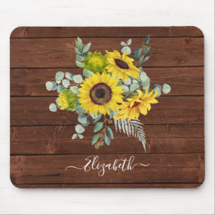 Monogram Namn Rustic Wood Gult Solros Musmatta