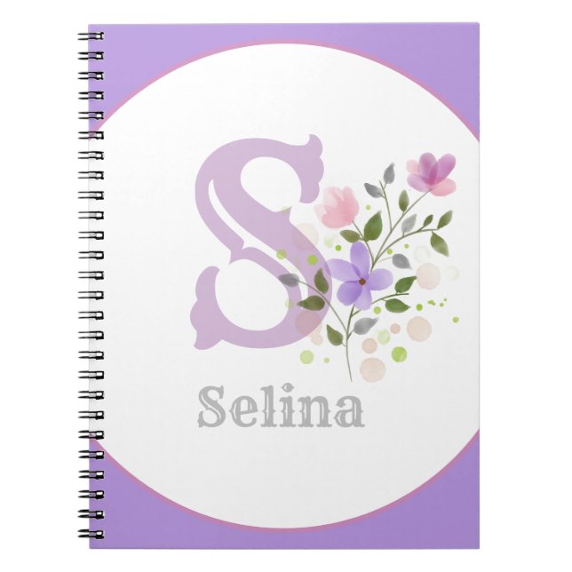 Monogram & Namn Selina med blommor Anteckningsbok (Framsidan)