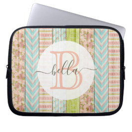 Monogram Namn Shabby Ro om träskydd i Rustic Wood Laptop Fodral