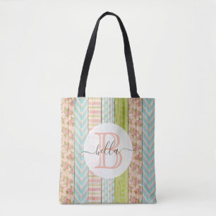 Monogram Namn Shabby Ro om träskydd i Rustic Wood Tygkasse