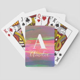 Monogram Namn Shock rosa Abstrakt Art Casinokort