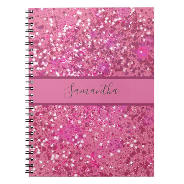Monogram Namn Shock rosa Glitter Gnistra Girly Gla Anteckningsbok (Framsidan)