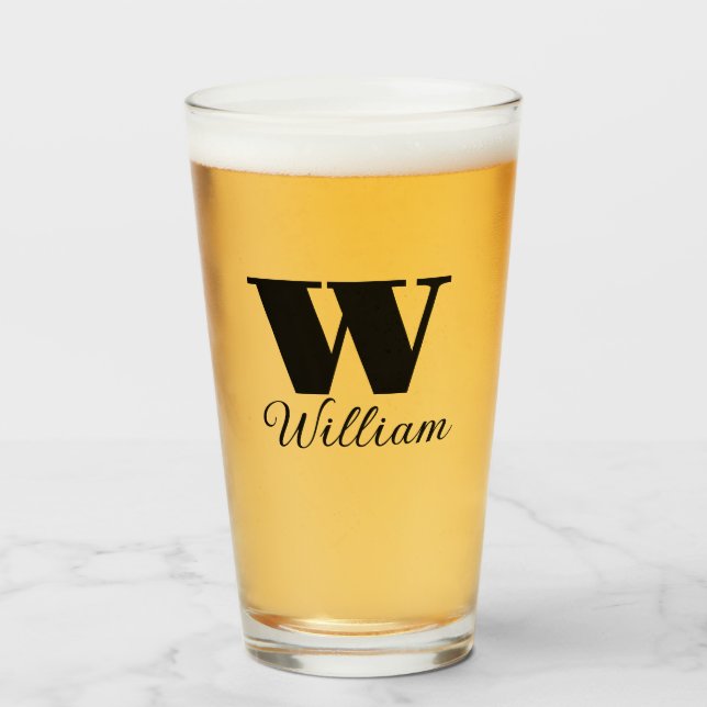 Monogram Namn Simple Black Script Beer Glaskopp (Framsida fylld)