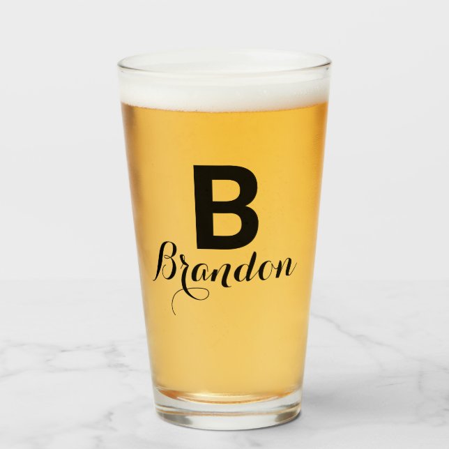 Monogram Namn Simple Black Script Beer Glaskopp (Framsida fylld)