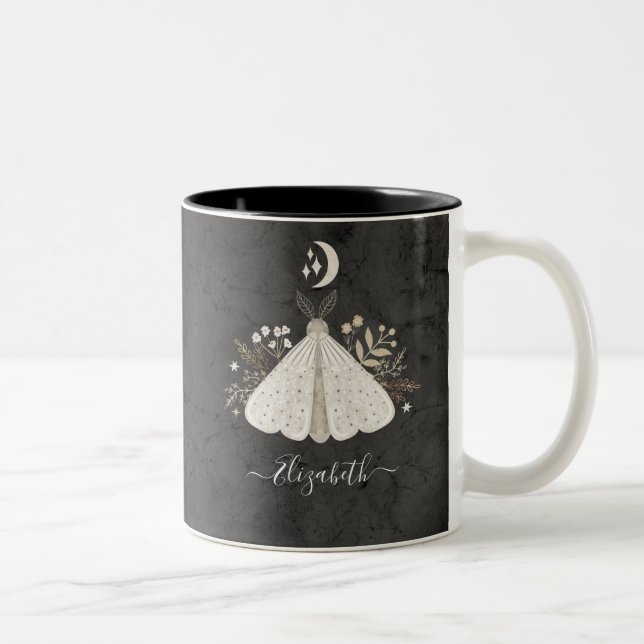 Monogram Namn Simple Blommigt Butterfly Två-Tonad Mugg (Höger)