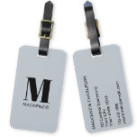 Monogram Namn Simple Powder Blue Bagagebricka<br><div class="desc">Modern typografi,  minimalistisk,  första namn-design i svart på pulverblått,  som kan ändras för att anpassa sig.</div>