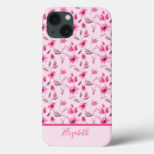 Monogram Namn Skrift Rosa Blommig Elegant Trendig