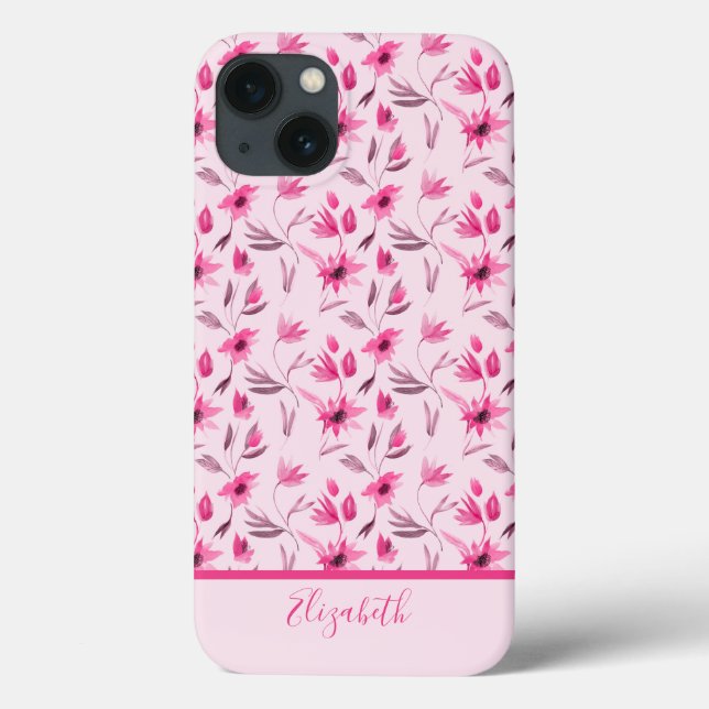 Monogram Namn Skrift Rosa Blommig Elegant Trendig (Baksida)