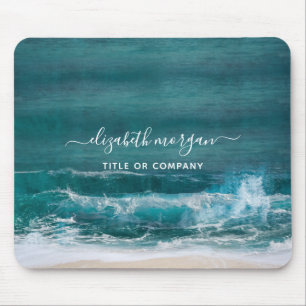 Monogram Namn-skript Beach Ocean Modern Mouse Pad Musmatta