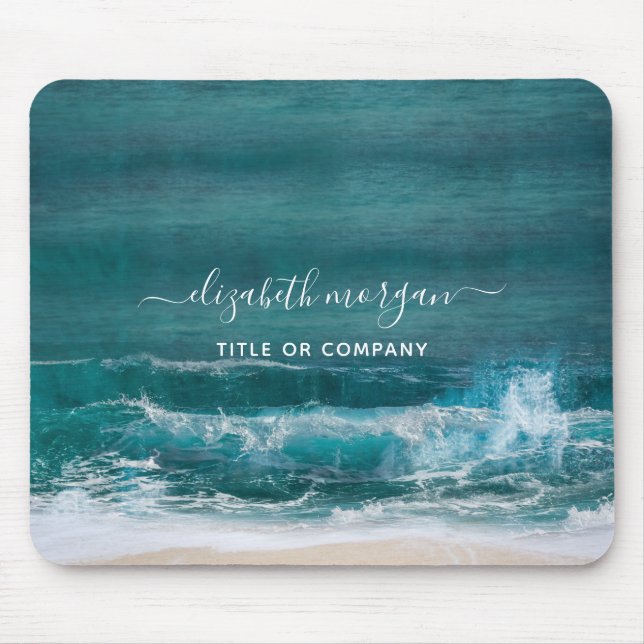 Monogram Namn-skript Beach Ocean Modern Mouse Pad Musmatta (Framsidan)