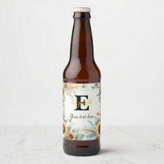 Monogram namn solblommor vattenfärg modern ölflaska etikett