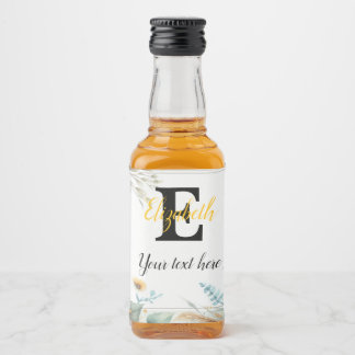 Monogram namn solblommor vattenfärg modern spritflaskor etikett