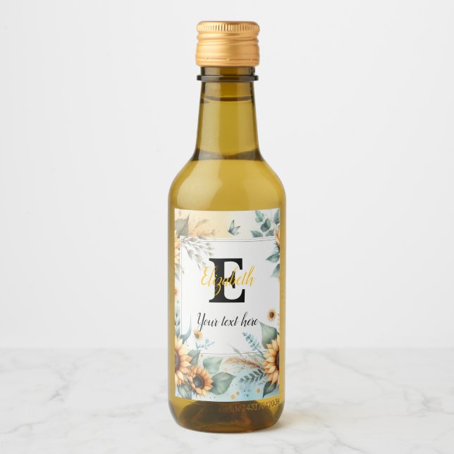 Monogram namn solblommor vattenfärg modern vinetikett (Framsida)