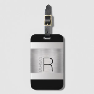 Monogram Namn, Svart Grått Text, Brudad Silver Bagagebricka