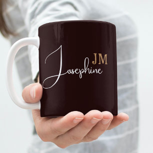 Monogram namn svart guld kaffemugg