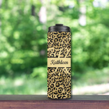Monogram Namn Svart Guld Leopard Gepard Tryck