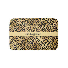 Monogram Namn Svart Guld Leopardtryck Gepard Badrumsmatta