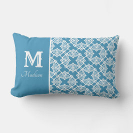 Monogram Namn Teal och White Lumbar Pillow Lumbarkudde
