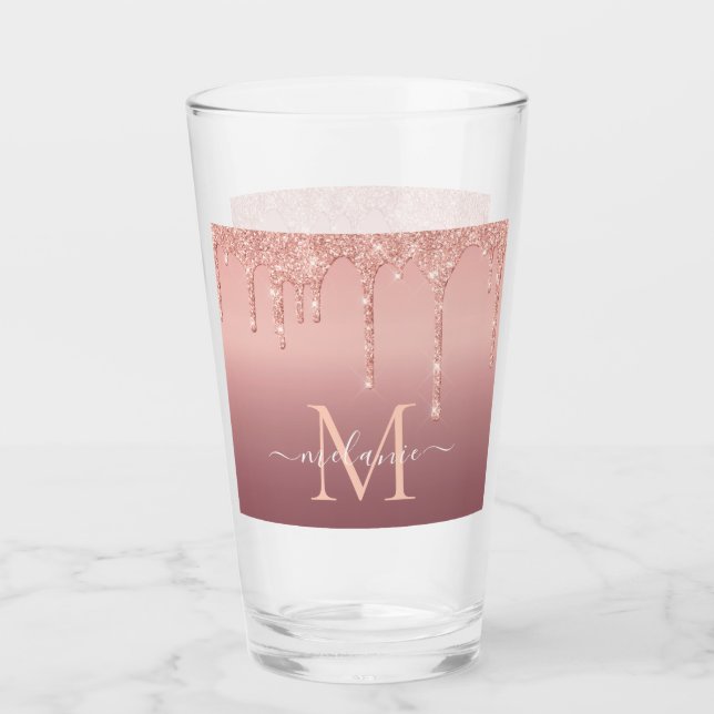 Monogram Namn Text Ro Guld  Glitter-glas för  Glaskopp (Framsida)