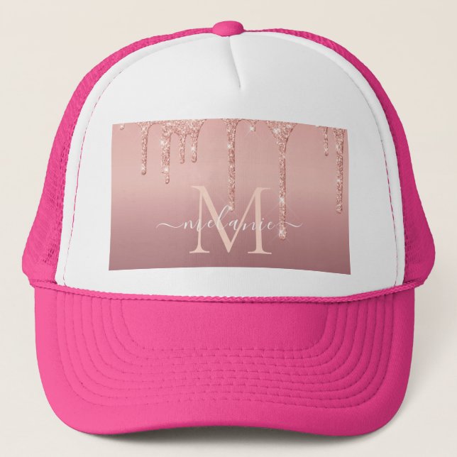 Monogram Namn Text Ro Guld  Glitter Hat Keps (Framsida)