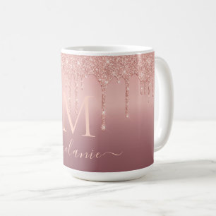 Monogram Namn Text Ro Guld Glitter Kaffe Mugg