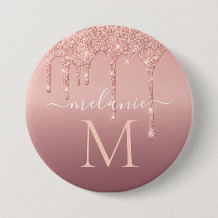 Monogram Namn Text Ro Guld Glitter, knapp
