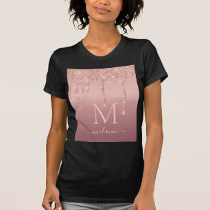 Monogram Namn Text Ro Guld  Glitter T-Shirt