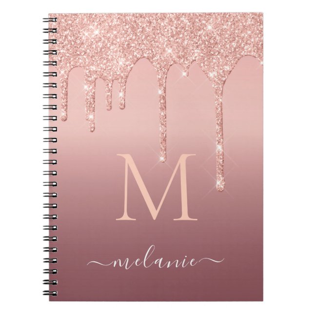 Monogram Namn Text Ro Guld  Gnistran Glitter Anteckningsbok (Framsidan)